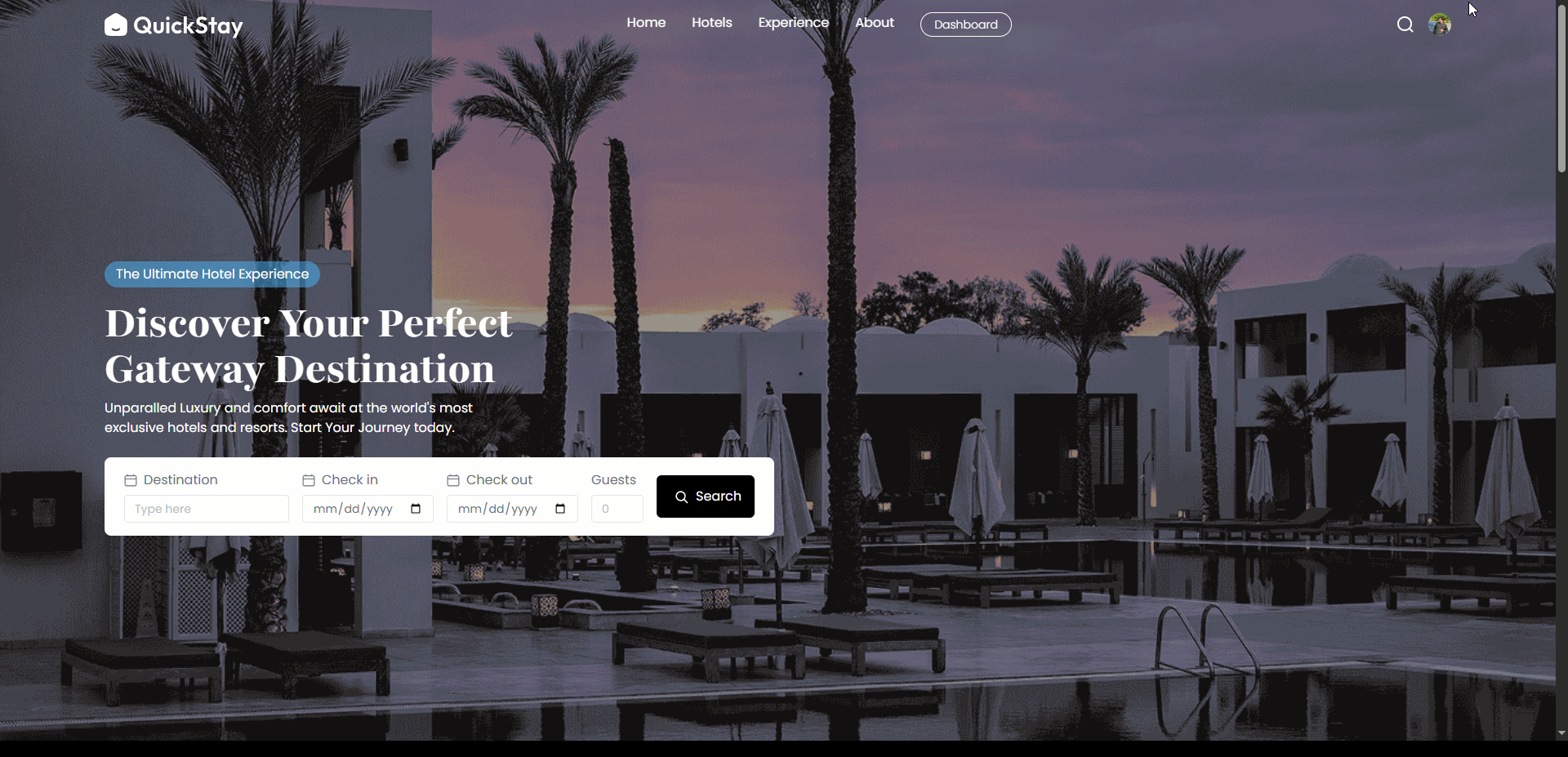 QuickStay hotel management system screenshot